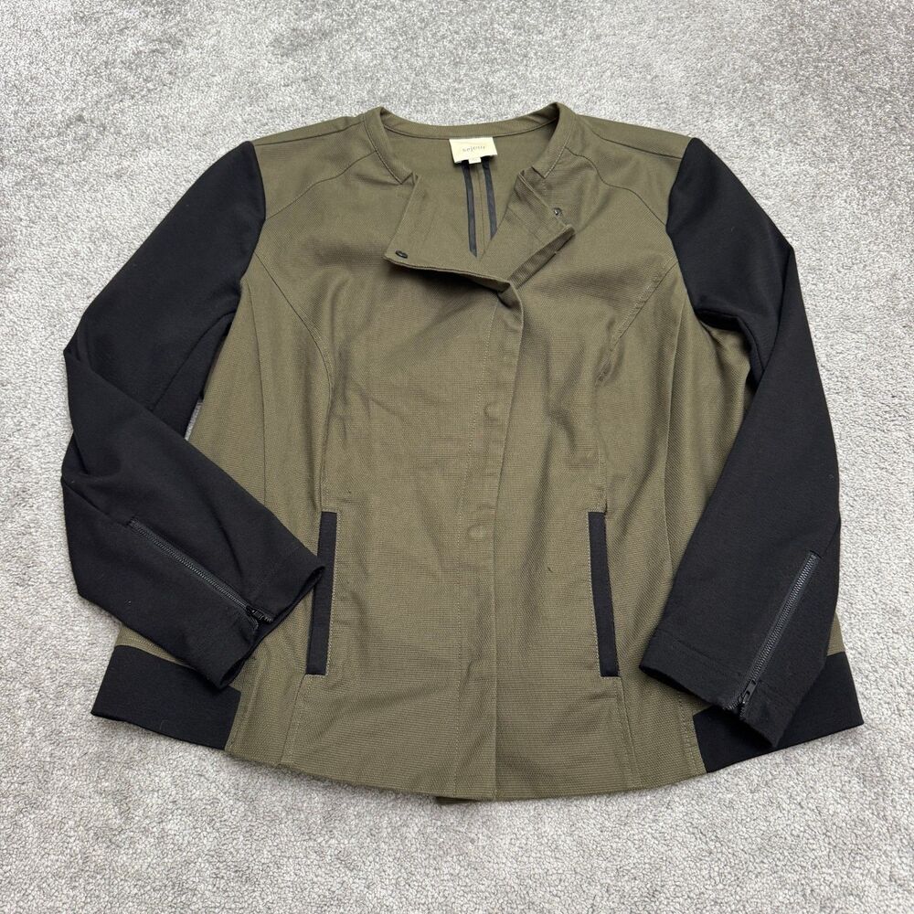 Sejour Colorblock Cotton Moto Snap Jacket Womens 16W Green Black Casual Outdoor